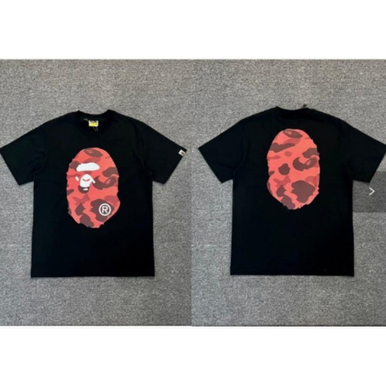Black BAPE T-Shirt with Red Camo Ape Head (Front & Back)